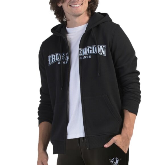 True Religion 2 PC Men's Sweatsuit Denim Logo Hoodie Joggers Tracksuit Set NWT - Picture 6 of 12